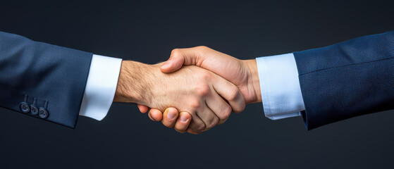 Obraz premium A close-up of two businessmen shaking hands, symbolizing agreement, partnership, or collaboration in a professional setting.