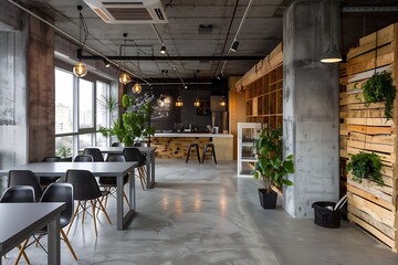 Naklejka premium Modern living room interior with panoramic city view.