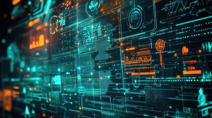 Abstract Digital Background with Neon Elements