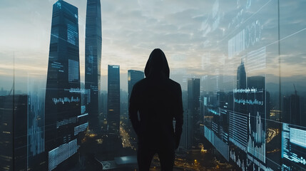 Fototapeta premium Hacker are planning to hack and attack networks and cyber security , innovative Smart city and graphs with statistics to analyze business potential and predict future developments in company growth.