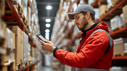 Warehouse worker scanning inventory with a handheld device.