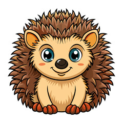 Cute Hedgehog Vector Art, Little Baby Hedgehog Icon. Adorable Sitting Hedgehog Cartoon Character Isolated on White Background