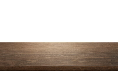 empty wooden table front view isolated on white background.