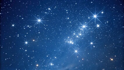 Twinkling star cluster against a deep blue background, luminous, stardust, shimmering, galaxies