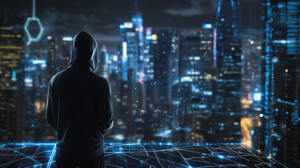 Hacker are planning to hack and attack networks and cyber security , innovative Smart city and graphs with statistics to analyze business potential and predict future developments in company growth.