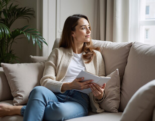 Woman Relaxing on Sofa.