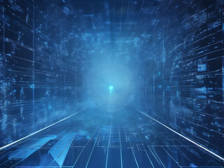 Obraz premium Futuristic blue Digital Corridor with tiny blue light