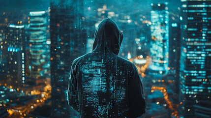 Fototapeta premium Hacker are planning to hack and attack networks and cyber security , innovative Smart city and graphs with statistics to analyze business potential and predict future developments in company growth.