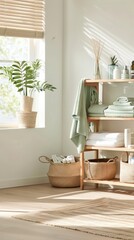 Serene living space with natural elements.