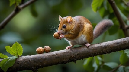 Obraz premium Nature's Snack: A Curious Hazel Dormouse Amongst Woodland Leaves