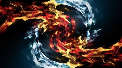 Fire ice abstract art. Fiery and icy swirls collide, symbolizing duality, conflict, and opposing forces.  A dynamic visual.