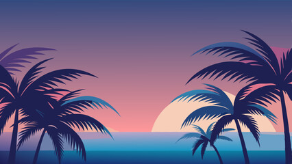 Gradient background with palm leaves. Vector illustration 