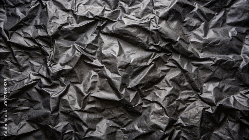 Poster a close-up of crumpled black paper, revealing the texture and depth of the material