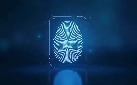 A fingerprint authentication interface with a digital overlay, symbolizing biometric security and data protection.