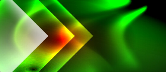 Glass squares with neon shiny light abstract background