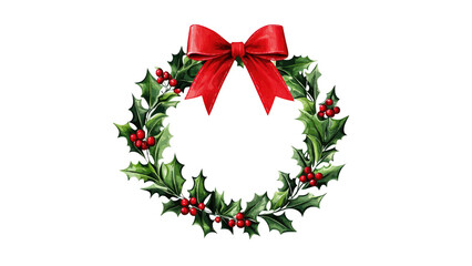 Christmas Wreath with Holly and Berries. Christmas décor. Vector flat illustration isolated on a transparent background. PNG