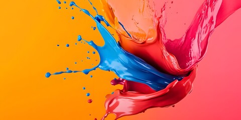 Vibrant Splash of Blue and Red Paint