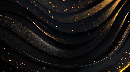 Elegant Abstract Waves with Golden Glitter Particles