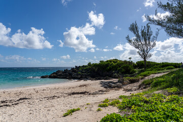 Serene beach scene at John Smith Bay on Bermuda Island with clear blue waters