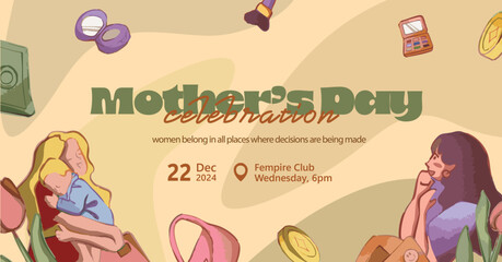 A customizable Facebook ad template for Mother's Day, with earthy colors and playful illustrations, optimized for social media marketing and event promotion.