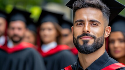 Fototapeta premium Portrait of Young male in graduate cap.