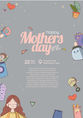 A4 poster template for a Mother-themed event, featuring cute illustrations with soft pastel colors to create a charming, inviting design.