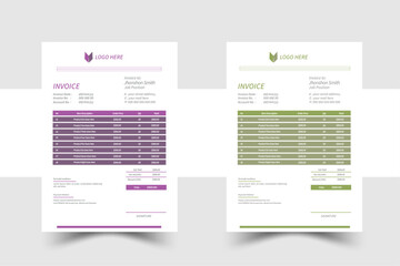 Obraz premium invoice template design with color and concept variation bundle.Modern business invoice bill template Premium Vector.Professional and modern invoice template.
