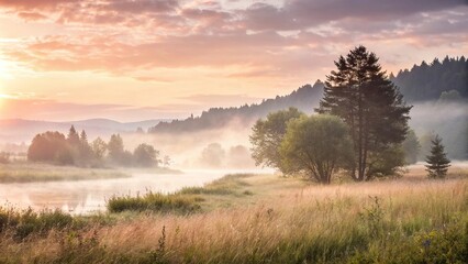 Obraz premium Softly glowing watercolor background with subtle gradient, tranquil, muted colors, dreamy, serene