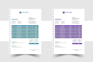 Fototapeta premium Tax form, bill graphic or payment receipt page vector set.two color invoice template.Professional Invoice Design Template (Modern Invoice Design).