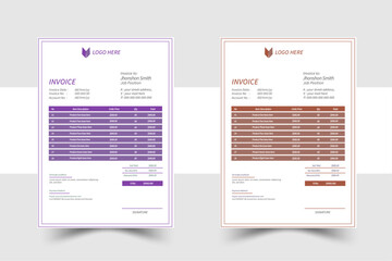 Tax form, bill graphic or payment receipt page vector set.two color invoice template.Professional Invoice Design Template (Modern Invoice Design).
