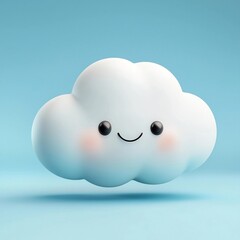 Cute Cartoon Cloud Character on Serene Blue Background
