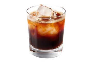 Glass of soda, iced coffee, espresso cocktail with ice cubes, isolated on transparent background