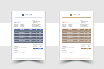 Tax form, bill graphic or payment receipt page vector set.two color invoice template.Professional Invoice Design Template (Modern Invoice Design).