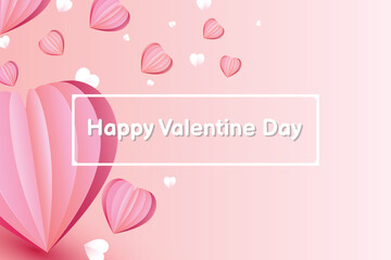 Paper cut elements in shape of heart on rectangular frame has free space.and pink sweet background. Vector symbols of love for Happy Valentine's Day, birthday greeting card design.