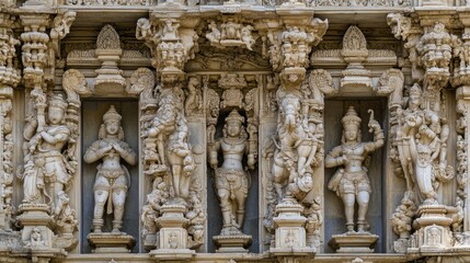 Obraz premium The grand entrance of the Jagdish Temple in Udaipur, featuring intricate carvings and a beautifully designed facade, capturing the essence of Rajasthani architecture