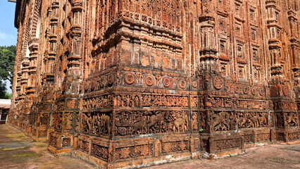 Popular terracotta art portraying hindu mythological stories on Kantajew temple in Bangladesh.Commonly known as Kantaji Temple,is a late-medieval Hindu temple.