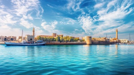 Scenic Waterfront View with Historical Architecture