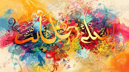 Colorful Arabic Calligraphy Art with Floral Motifs.