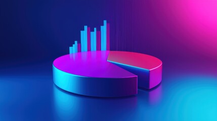 A dynamic 3D pie chart with vibrant colors and bar graph elements, ideal for data analysis or business presentations.
