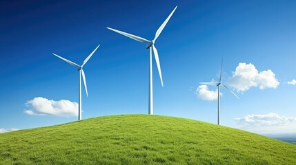 Fototapeta premium Wind Turbines on Lush Green Hill Under Clear Sky