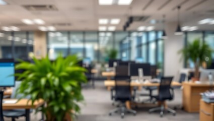 Beautiful defocused office background - office interior panoramic background.