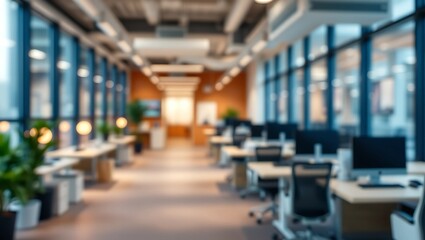 Beautiful defocused office background - office interior panoramic background.