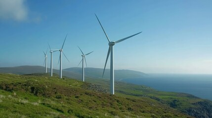 Obraz premium Wind Turbines Overlooking Coastal Landscape