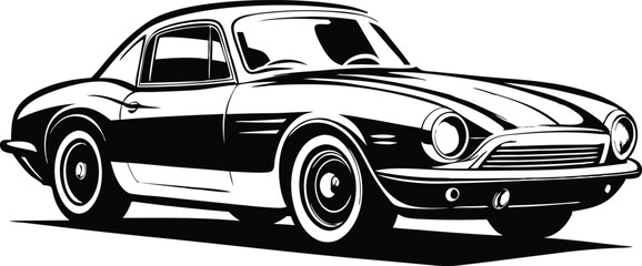 Classic vintage sports car silhouette, retro car illustration