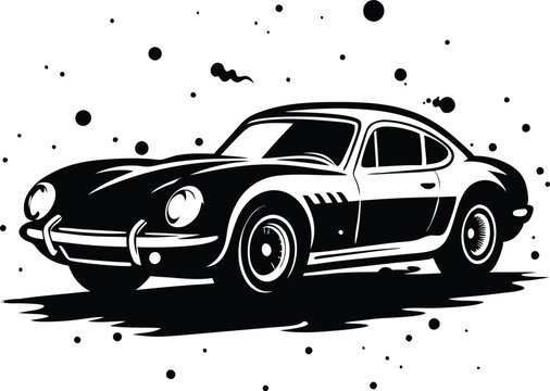 recommend clip art: Classic vintage sports car silhouette, retro car illustration