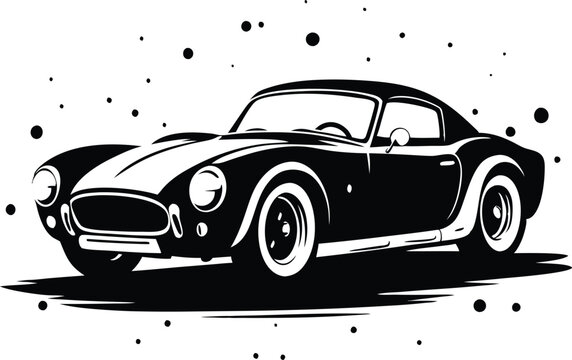 recommend clip art: Classic vintage sports car silhouette, retro car illustration