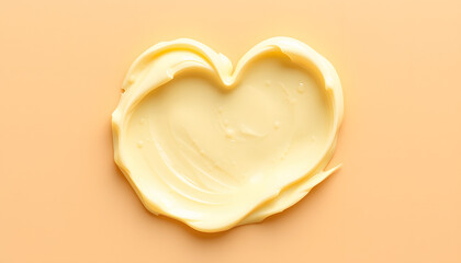 Heart shape shea butter cream texture smudge stroke on beige brown color background isolated with white highlights, png