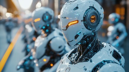 Fototapeta premium AI-powered robots working alongside humans on an assembly line in an advanced manufacturing facility automated precision and speed transforming the industry