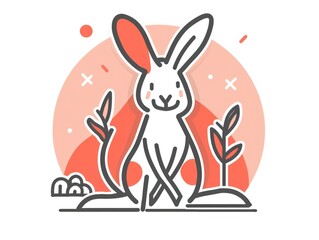 Cute rabbit line icon vector illustration, simple shape, flat design style, white background, red and orange color scheme, minimalist style, simple lines