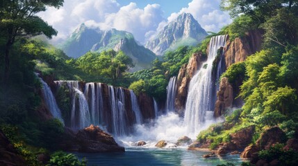 Fototapeta premium A cascade of waterfalls in the tropical forests of Hainan Island, China